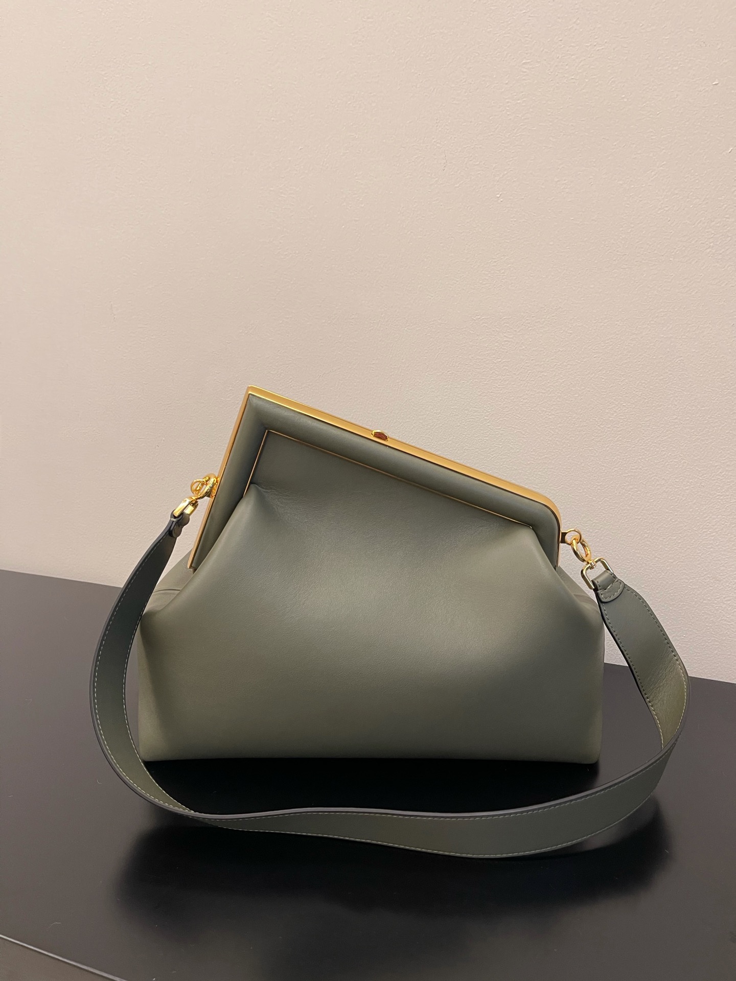 Fendi Midi First Nappa Leather Shoulder Bag Green